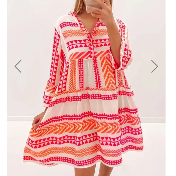 Cotton Mini Dress Hot Pink / Orange - Picture 1 of 6